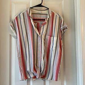 Old Navy Short Sleeve Button Down Blouse with Tie and Pocket - Medium